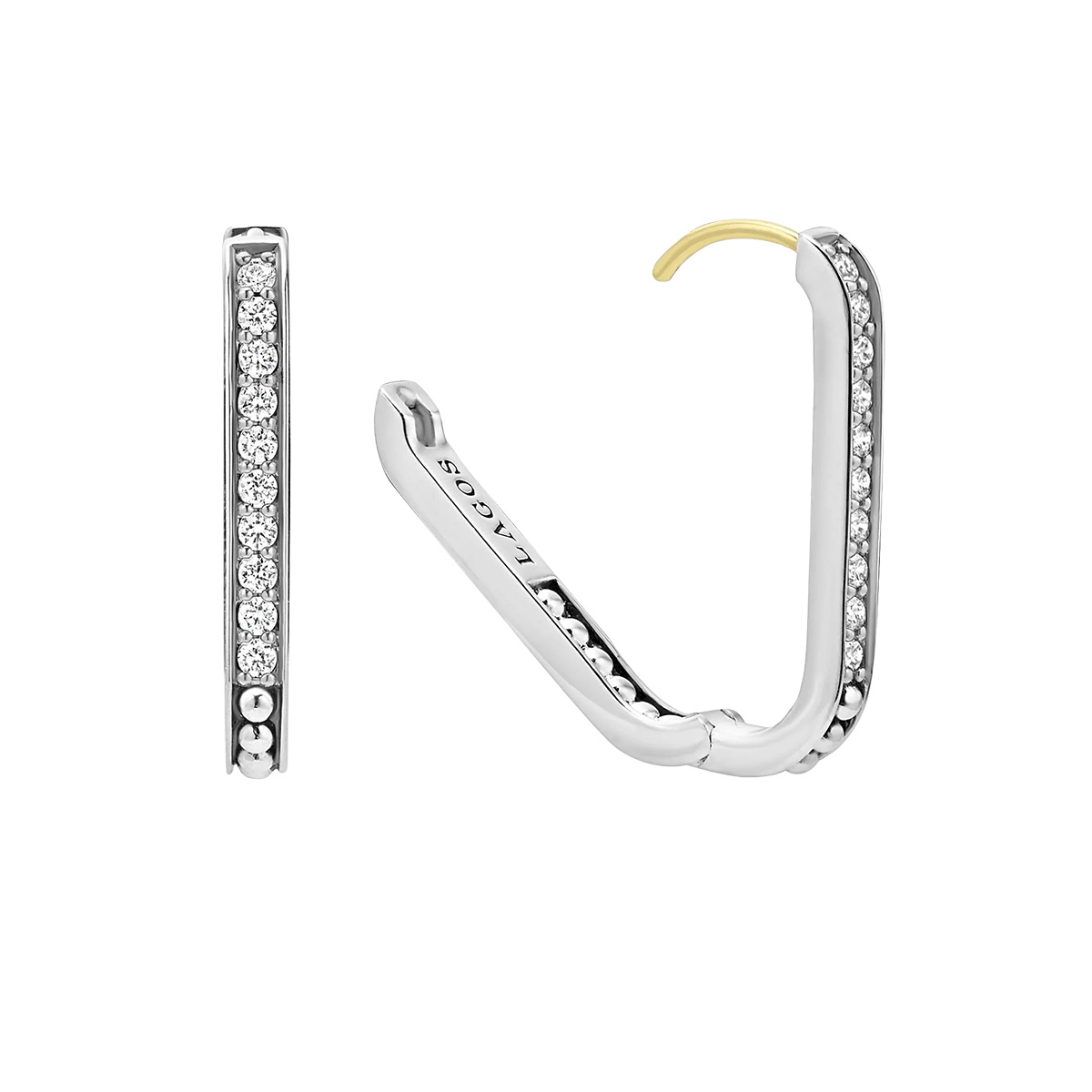 LAGOS Caviar Spark Diamond Linear Hoop Earrings in Sterling Silver