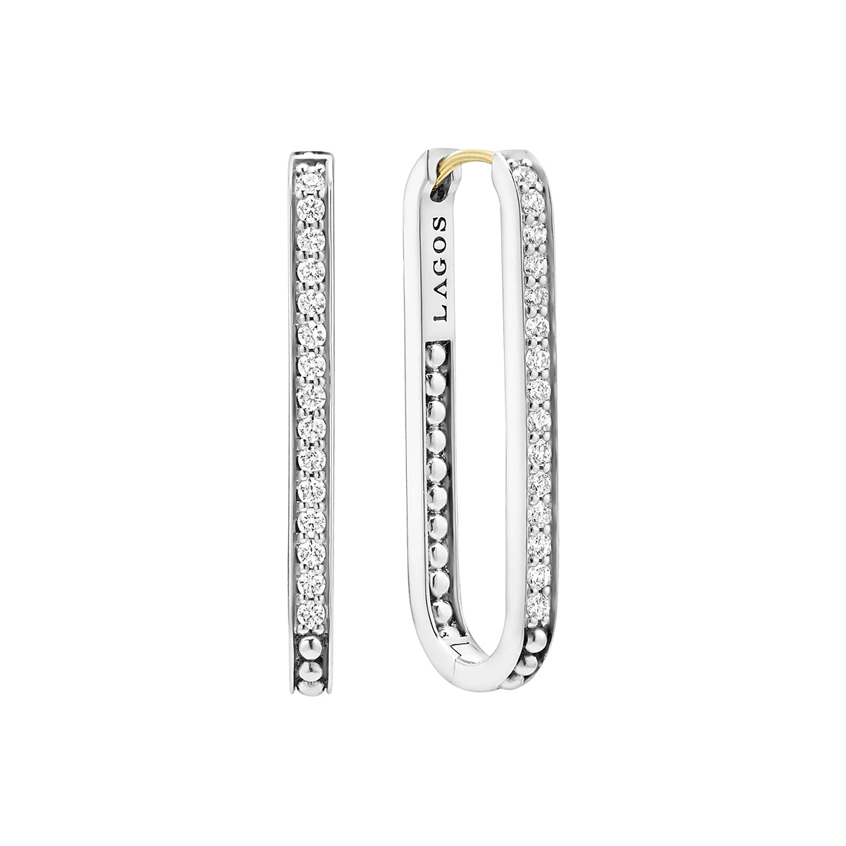 LAGOS Caviar Spark Diamond Large Linear Hoop Earrings in Sterling Silver