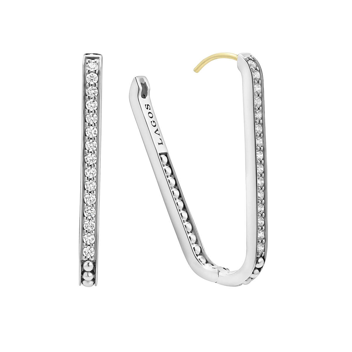 LAGOS Caviar Spark Diamond Large Linear Hoop Earrings in Sterling Silver