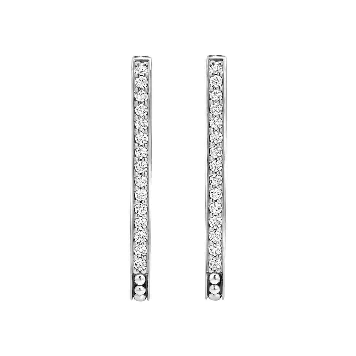 LAGOS Caviar Spark Diamond Large Linear Hoop Earrings in Sterling Silver