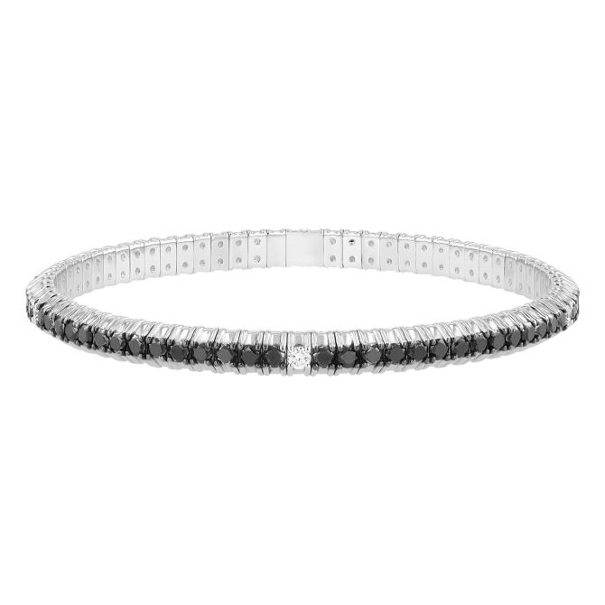 Zydo Collection Black & White Diamond Single Row Stretch Bracelet in White Gold
