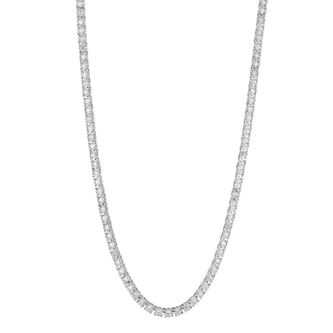 Kwiat Round Diamond 4 Prong Tennis Necklace in White Gold, 16", 3.91 cttw
