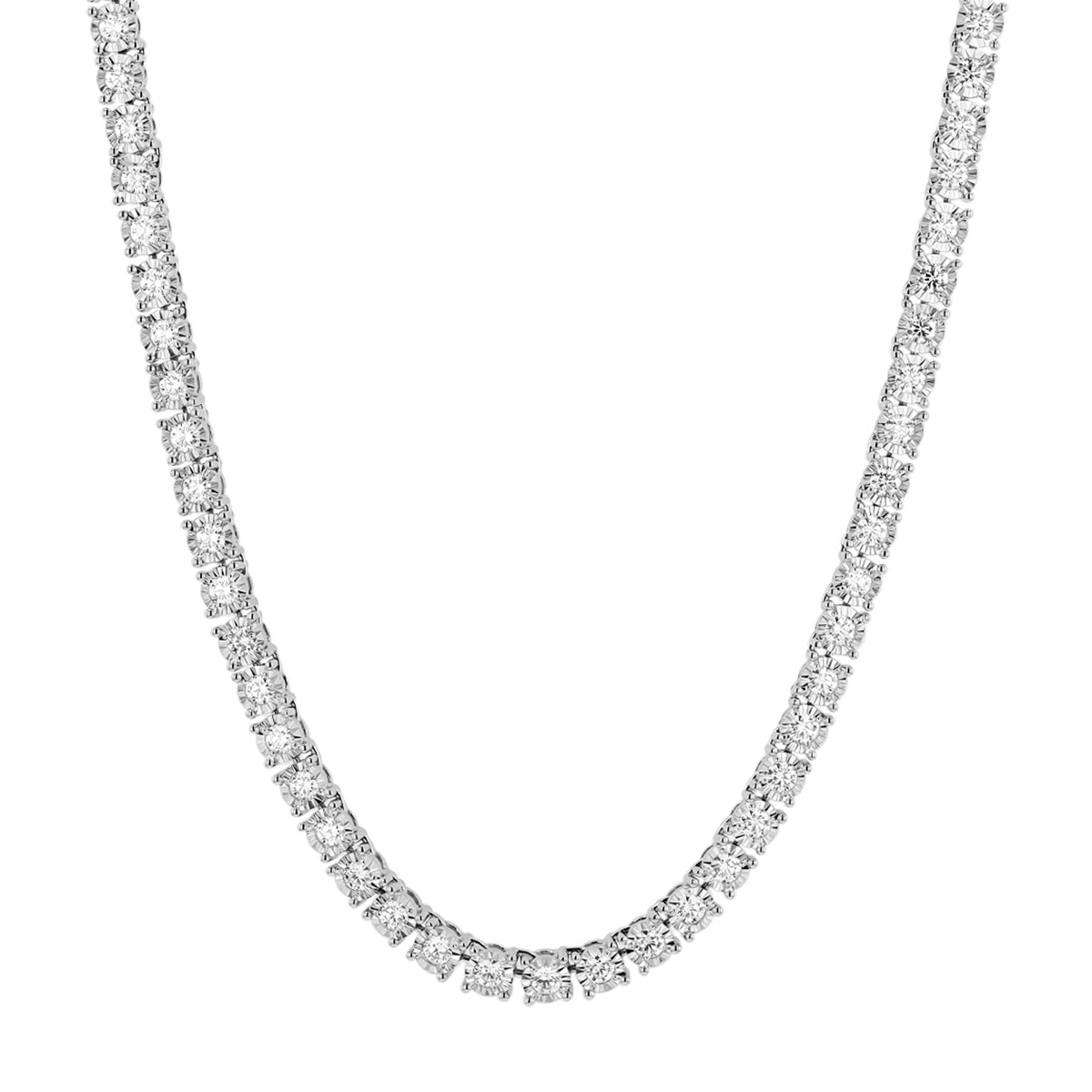 Kwiat Round Diamond 4 Prong Tennis Necklace in White Gold, 16