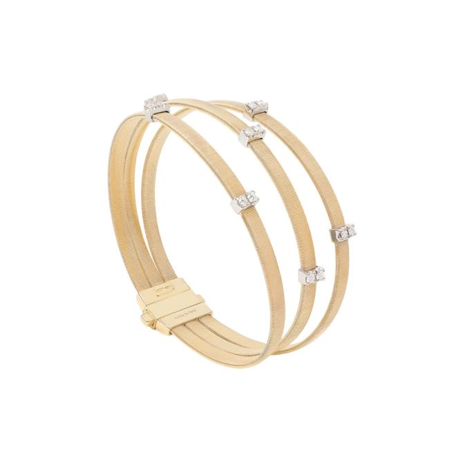 Marco Bicego Masai Diamond Station 3 Strand Coil Bracelet in Two Tone, 7"