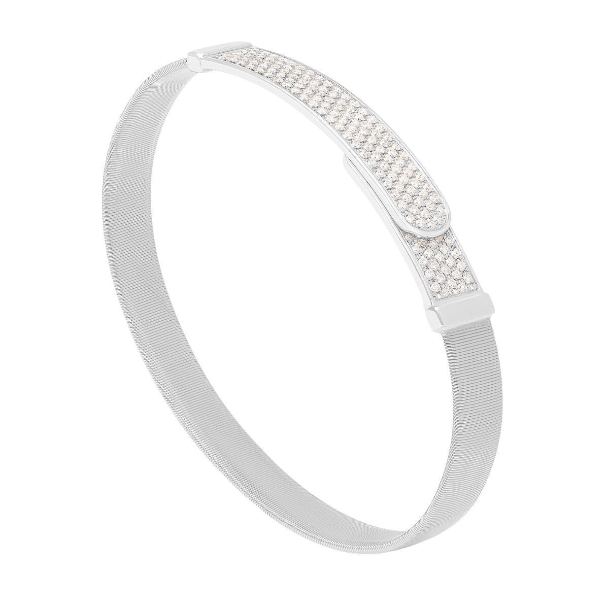 Marco Bicego Masai Diamond Pavé Coil Bangle Bracelet in White Gold, Large Width