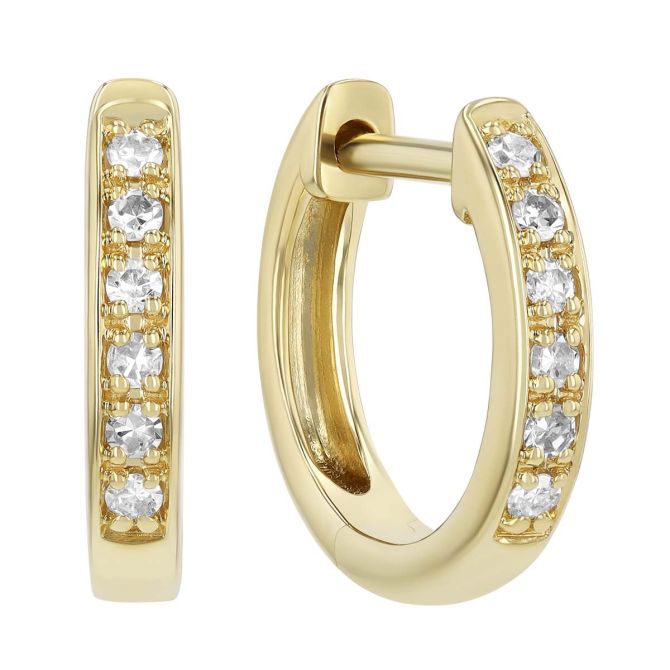 Diamond Huggie Hoop Earrings in Yellow Gold