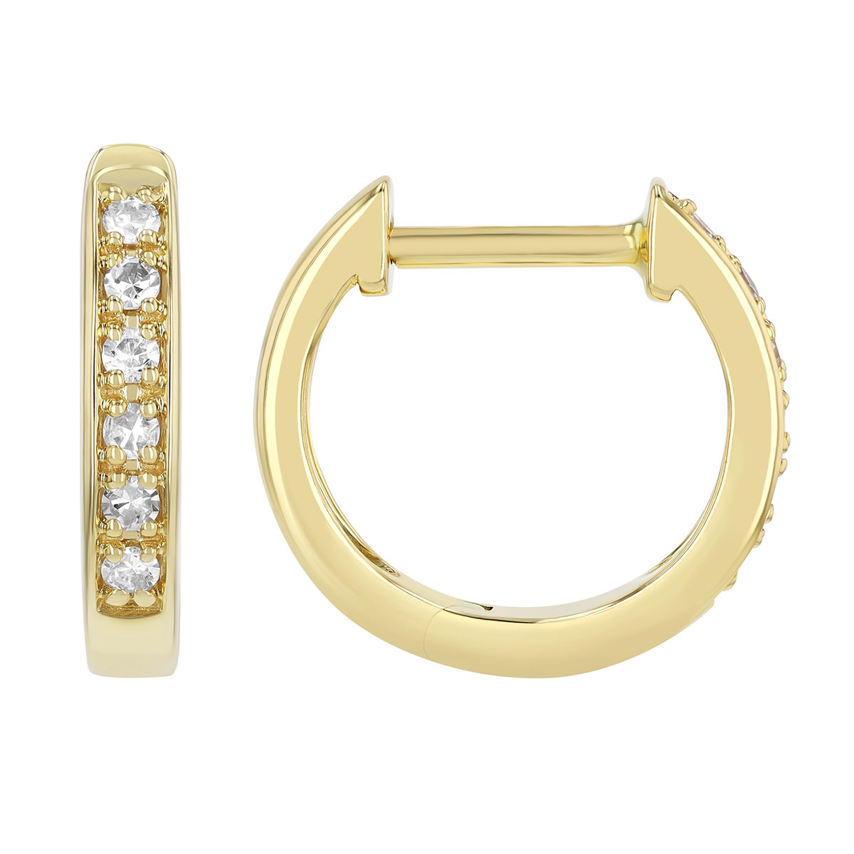 Diamond Huggie Hoop Earrings in Yellow Gold