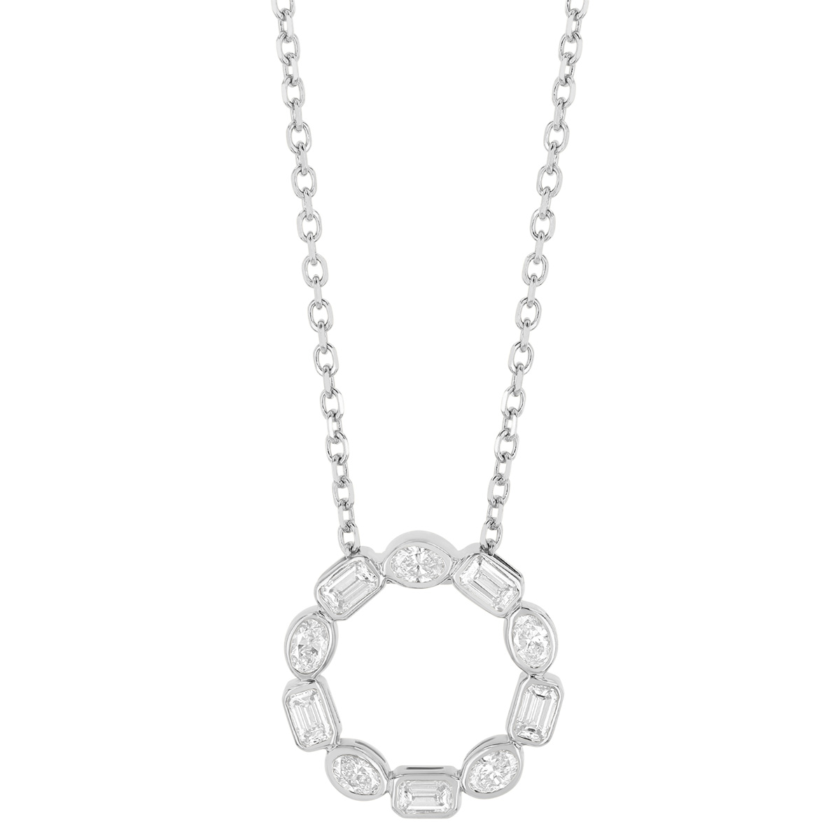 J.B. Star Oval & Emerald Cut Diamond Open Circle Pendant in Platinum, 18