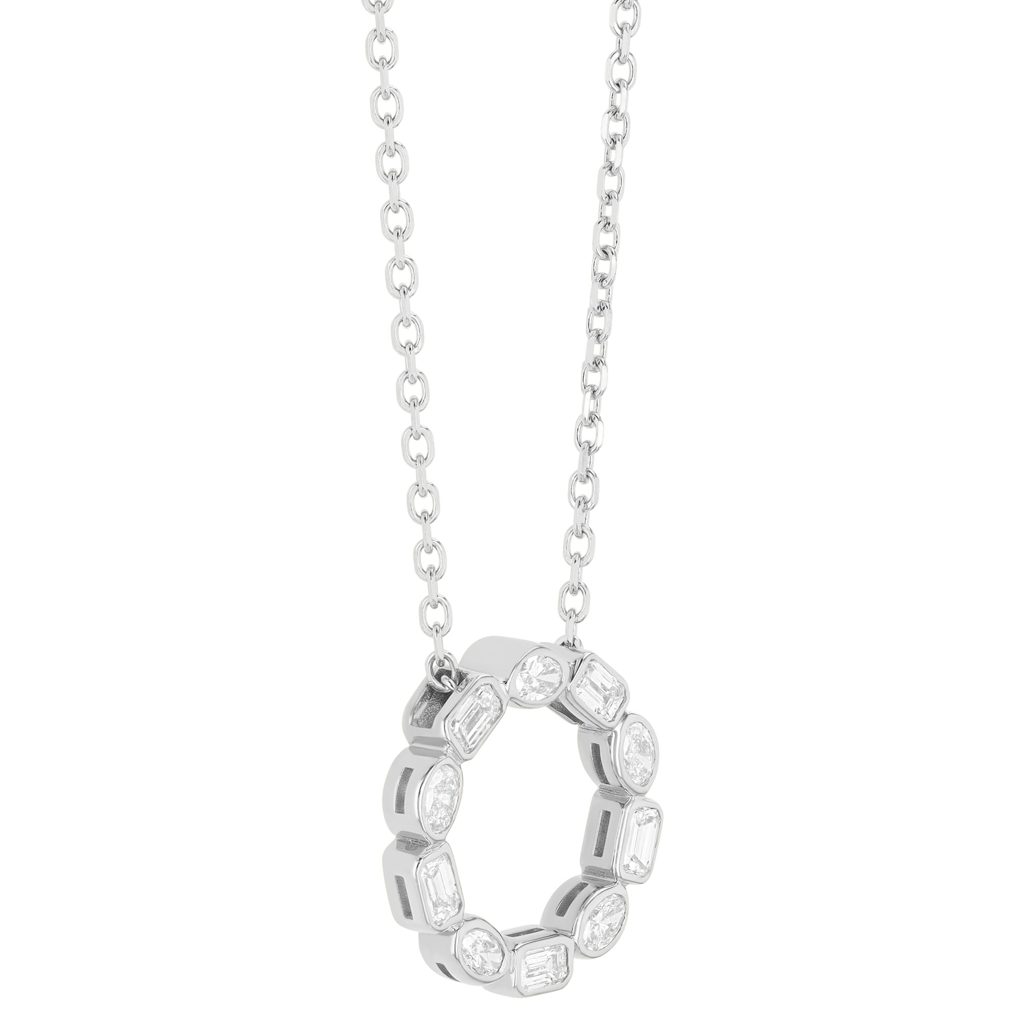 J.B. Star Oval & Emerald Cut Diamond Open Circle Pendant in Platinum, 18