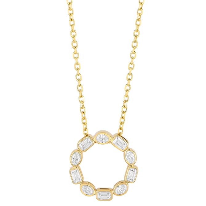 J.B. Star Oval & Emerald Cut Diamond Open Circle Pendant in Yellow Gold, 18"