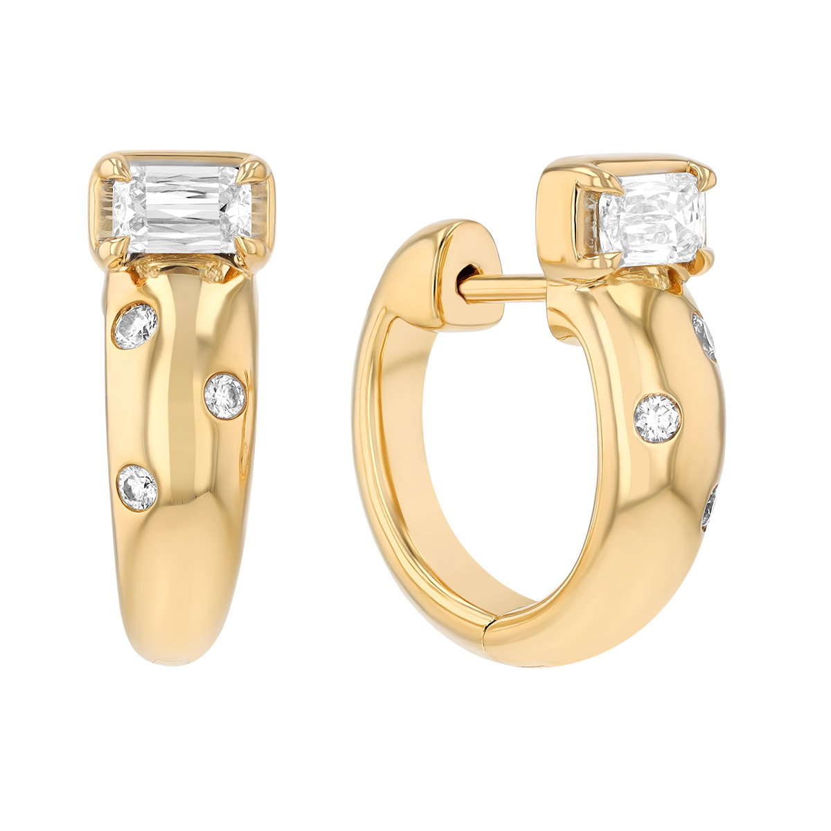 Kwiat Cobblestone Multi-Shape Diamond Huggie Hoop Earrings in Yellow Gold