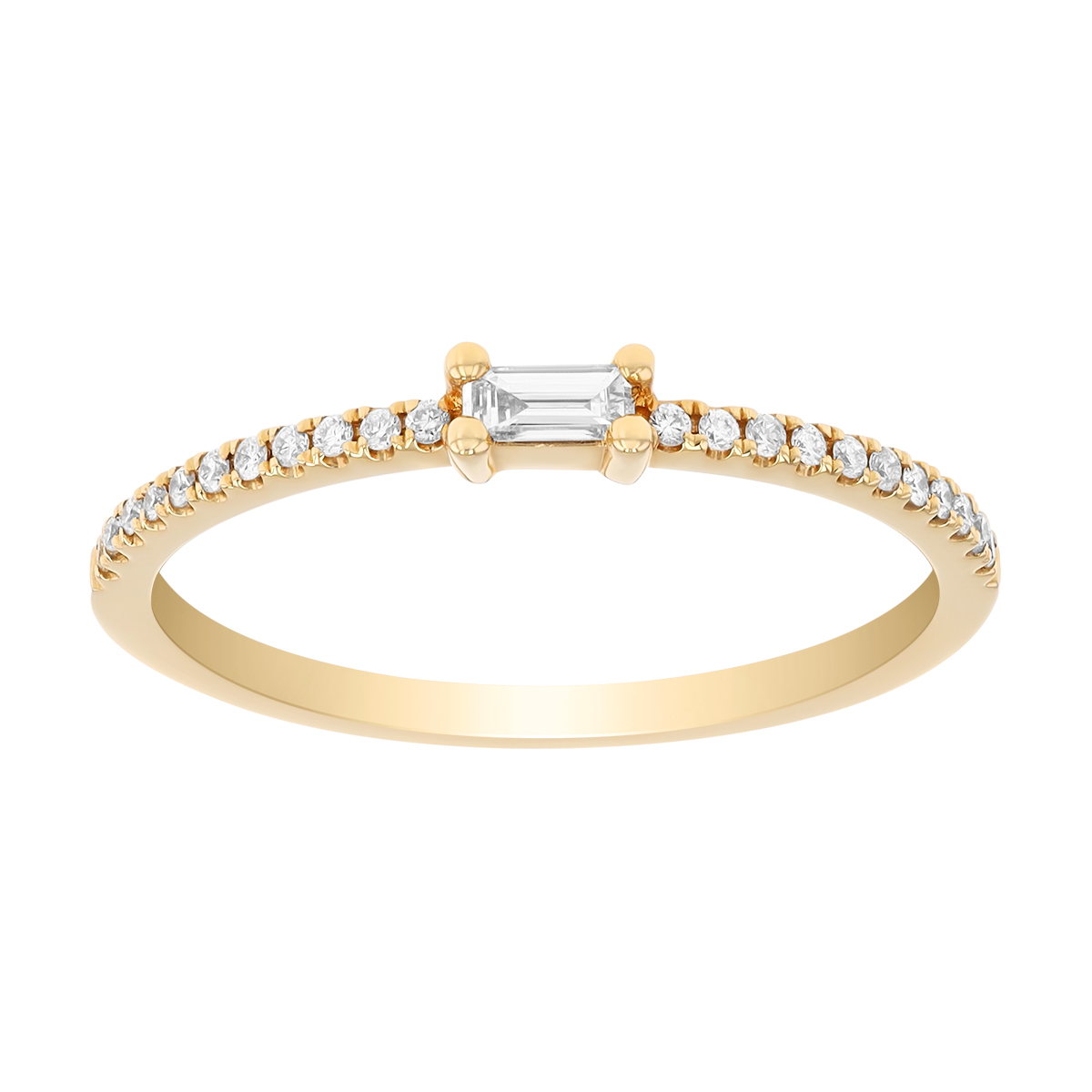 Baguette & Round Diamond Stacking Ring in Yellow Gold
