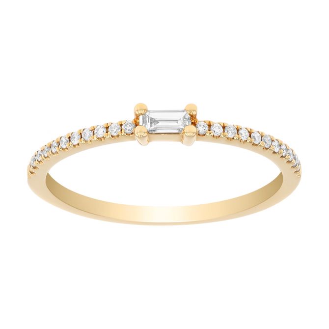 Baguette & Round Diamond Stacking Ring in Yellow Gold