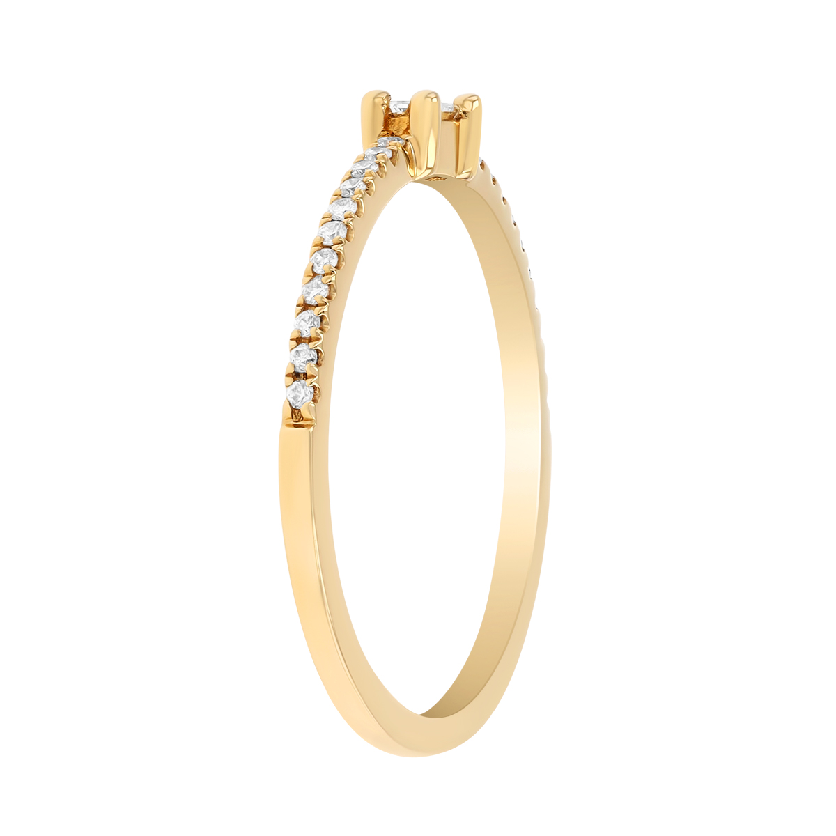 Baguette & Round Diamond Stacking Ring in Yellow Gold