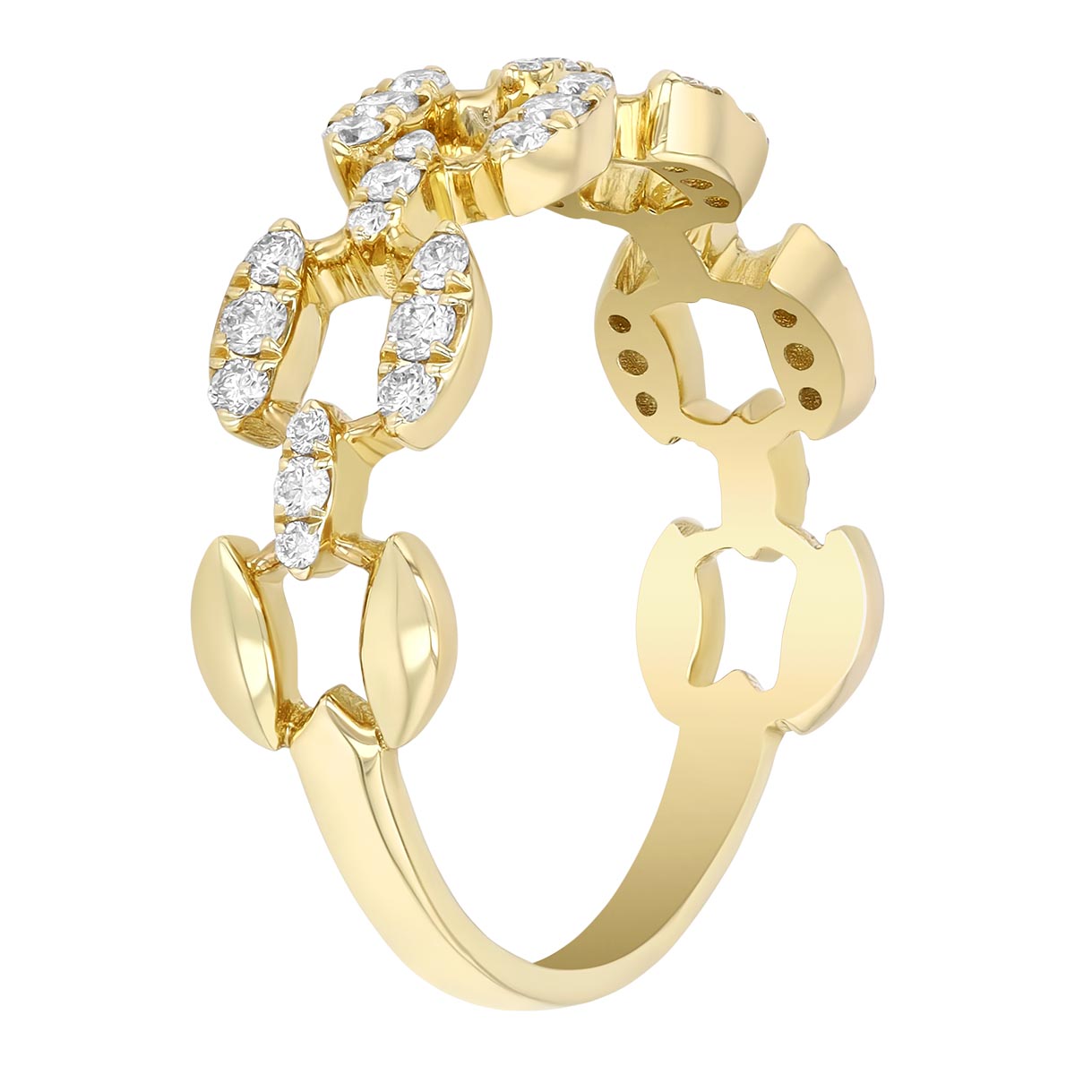 Diamond Open Link Pattern Ring in Yellow Gold