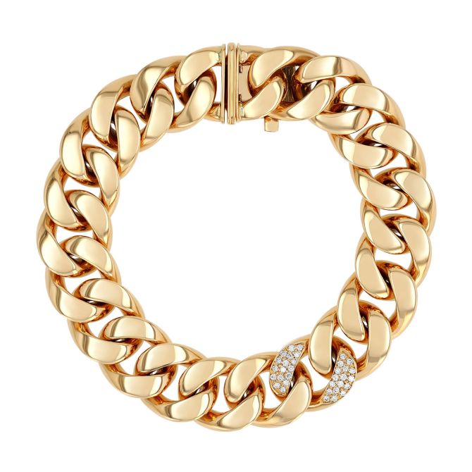 Roberto Coin Oro Classic Yellow Gold Curb Link Chain Bracelet with Diamond Accent Link