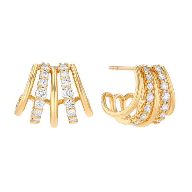 Kwiat Lyric Diamond & Yellow Gold 5 Row Huggie Hoop Earrings