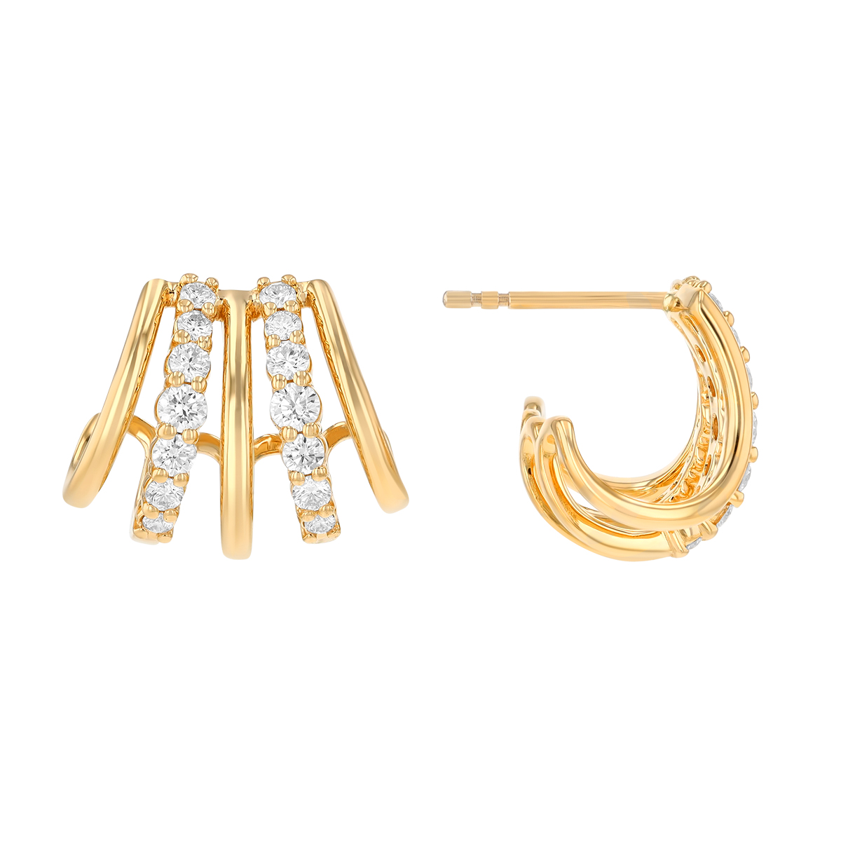 Kwiat Lyric Diamond & Yellow Gold 5 Row Huggie Hoop Earrings