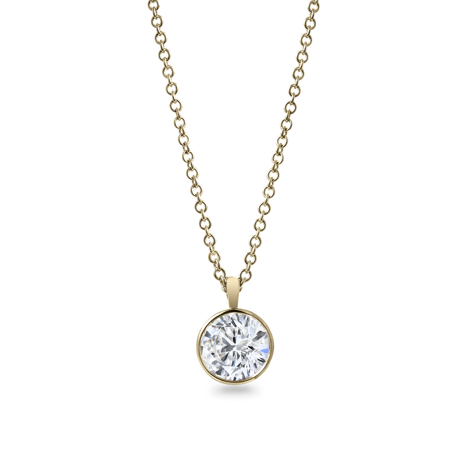 Clarity Diamond Bezel Set Lab-Grown Round Diamond Pendant in Yellow Gold, 18