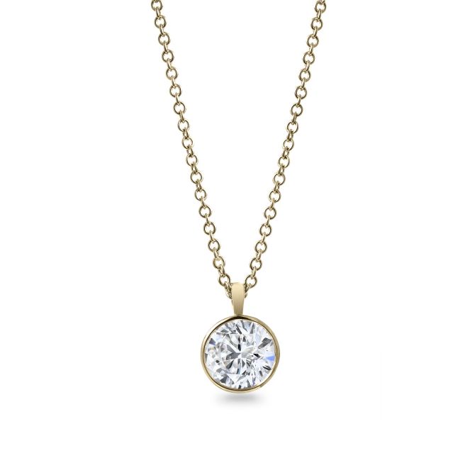 Clarity Diamond Bezel Set Lab-Grown Round Diamond Pendant in Yellow Gold, 18", 1.52 ct