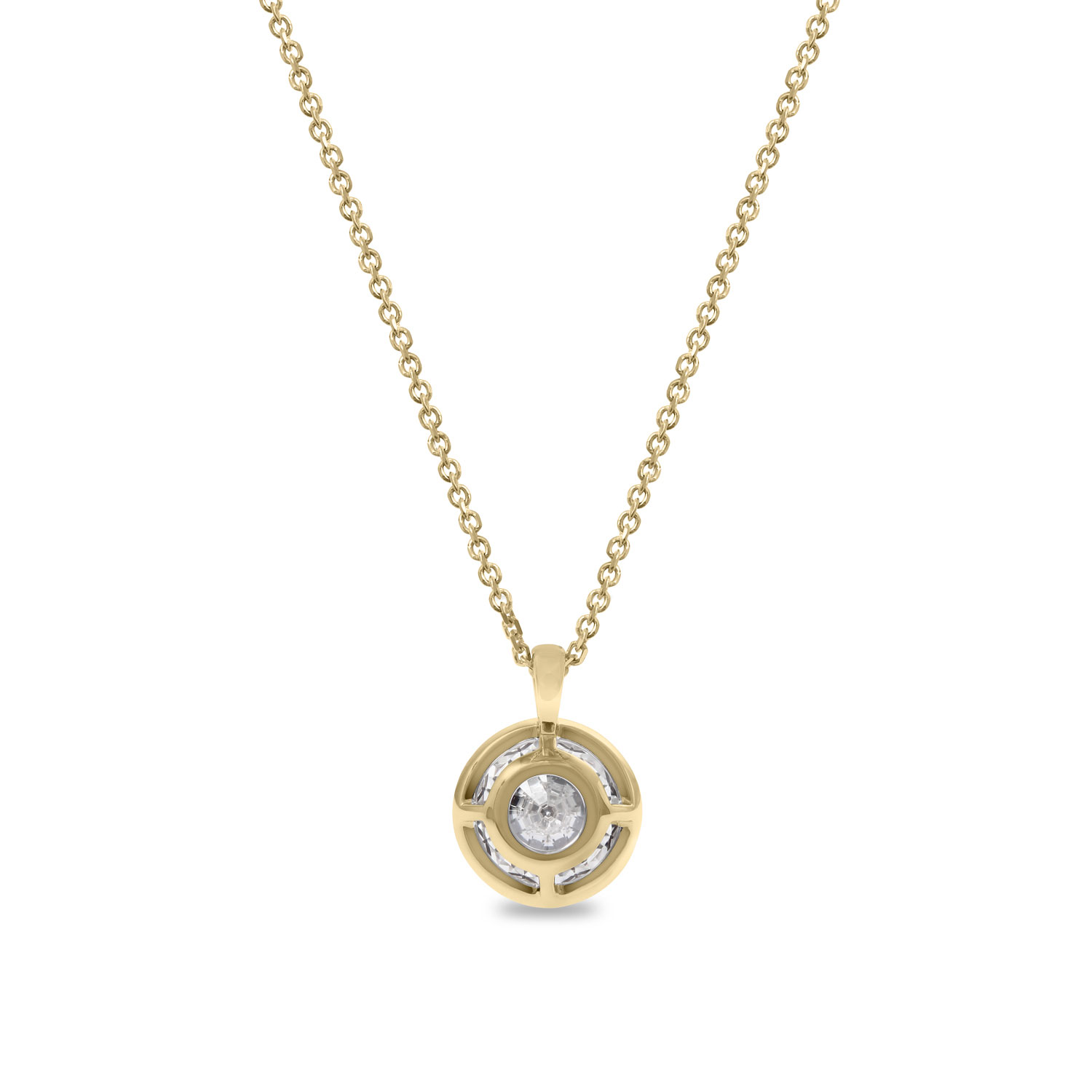 Clarity Diamond Bezel Set Lab-Grown Round Diamond Pendant in Yellow Gold, 18