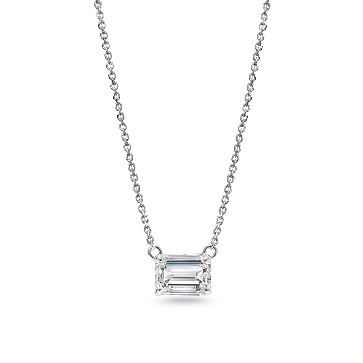 Clarity Diamond Signature Lab-Grown Emerald Cut Diamond Pendant in White Gold, 18