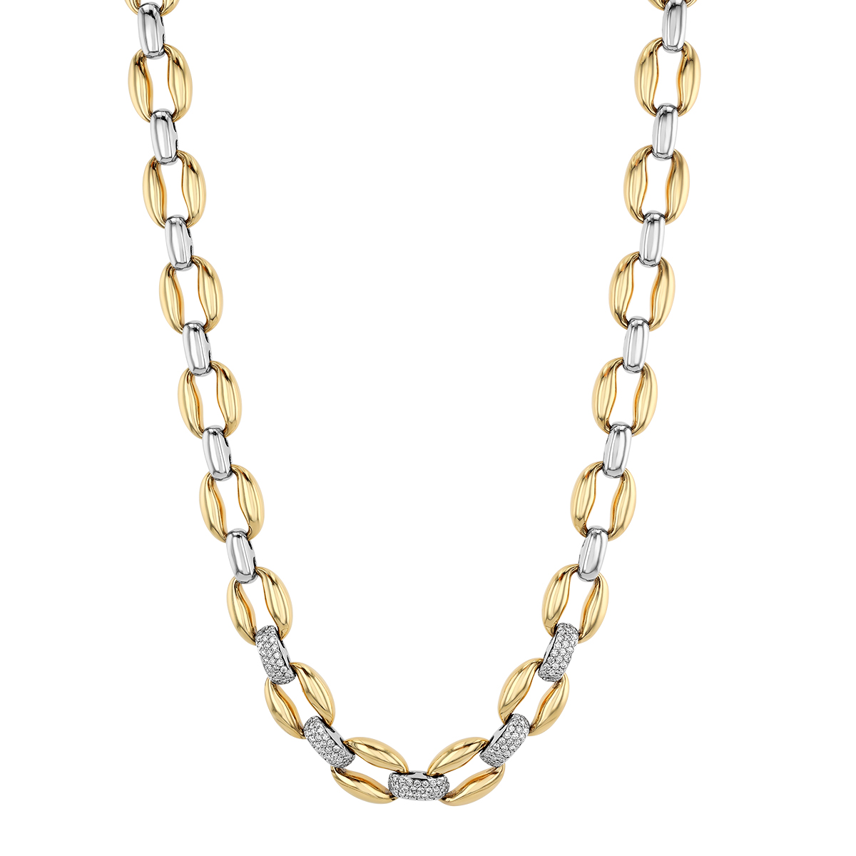 Diamond Pavé Puff Link Necklace in Two Tone, 16