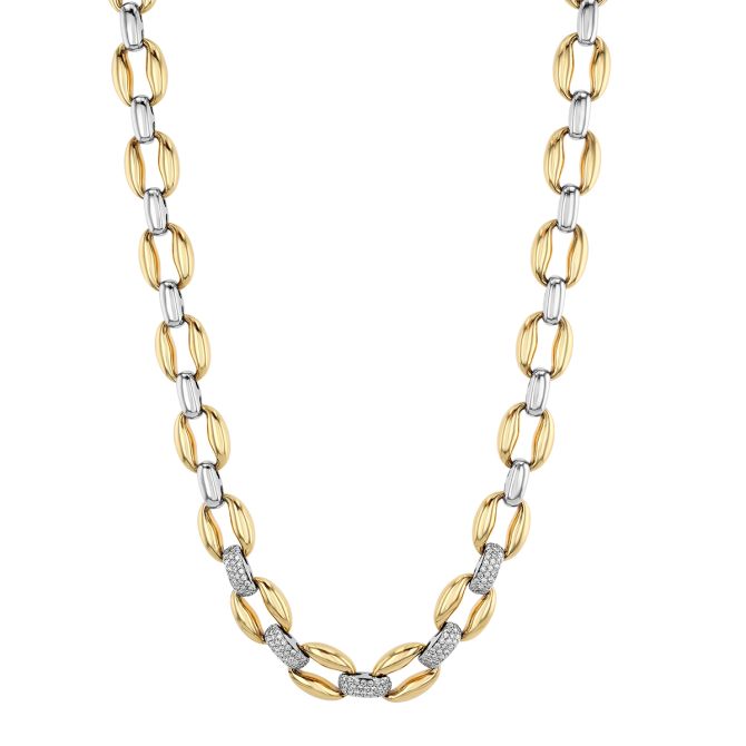 Diamond Pavé Puff Link Necklace in Two Tone, 16"
