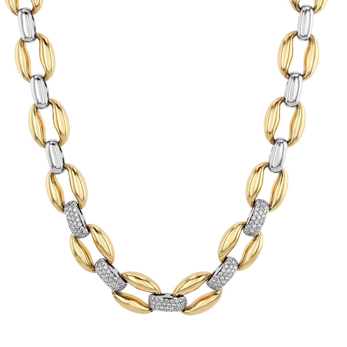 Diamond Pavé Puff Link Necklace in Two Tone, 16