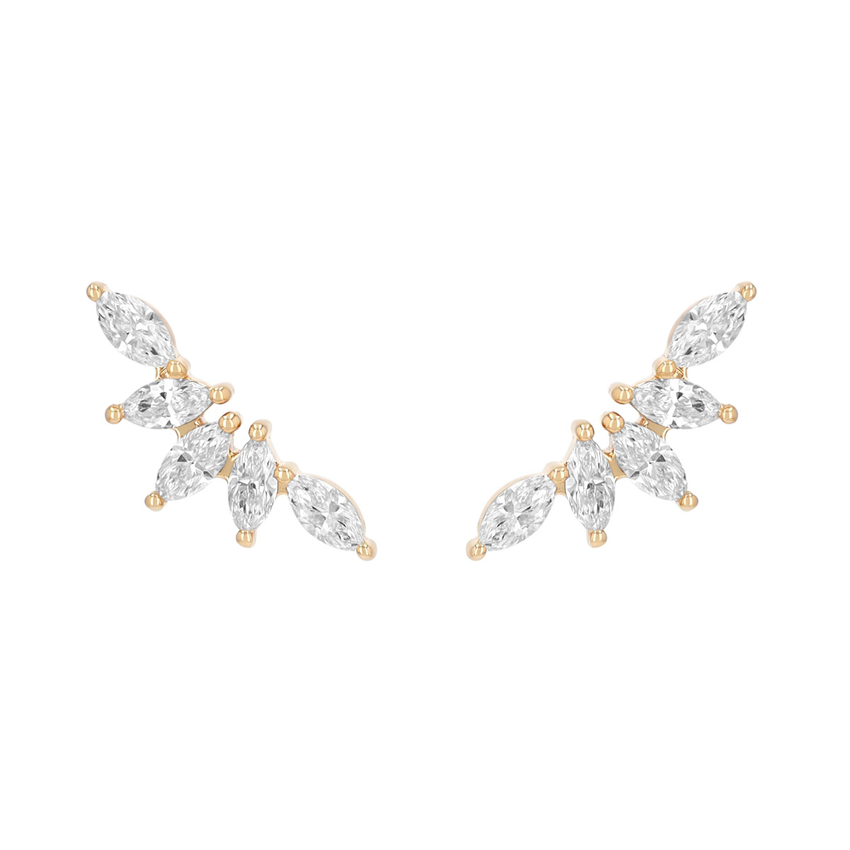 Dainty Marquise Diamond Climber Stud Earrings in Yellow Gold