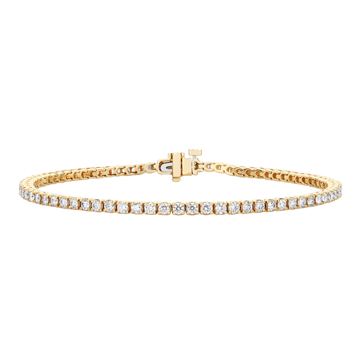 Round Diamond 4 Prong Tennis Bracelet in Yellow Gold, 2.00 aptw