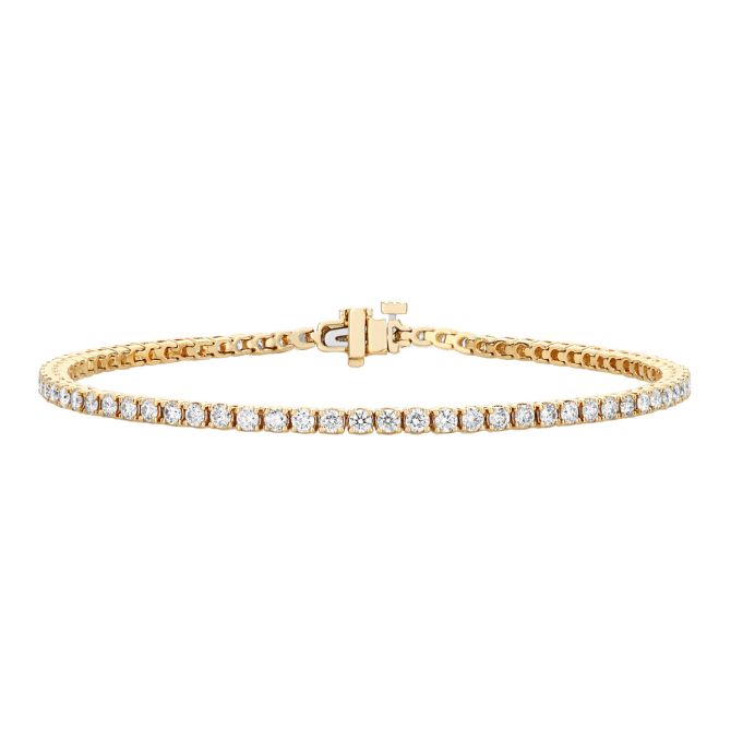 Round Diamond 4 Prong Tennis Bracelet in Yellow Gold, 2.00 aptw