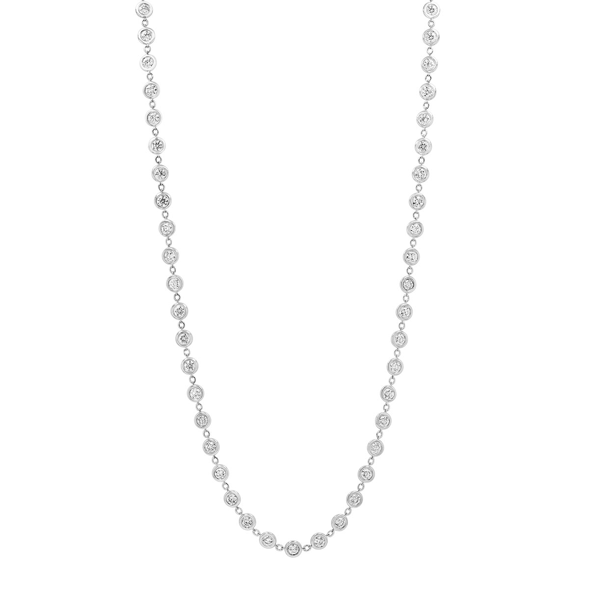 Bezel Set Round Diamond Station Necklace in White Gold, 32
