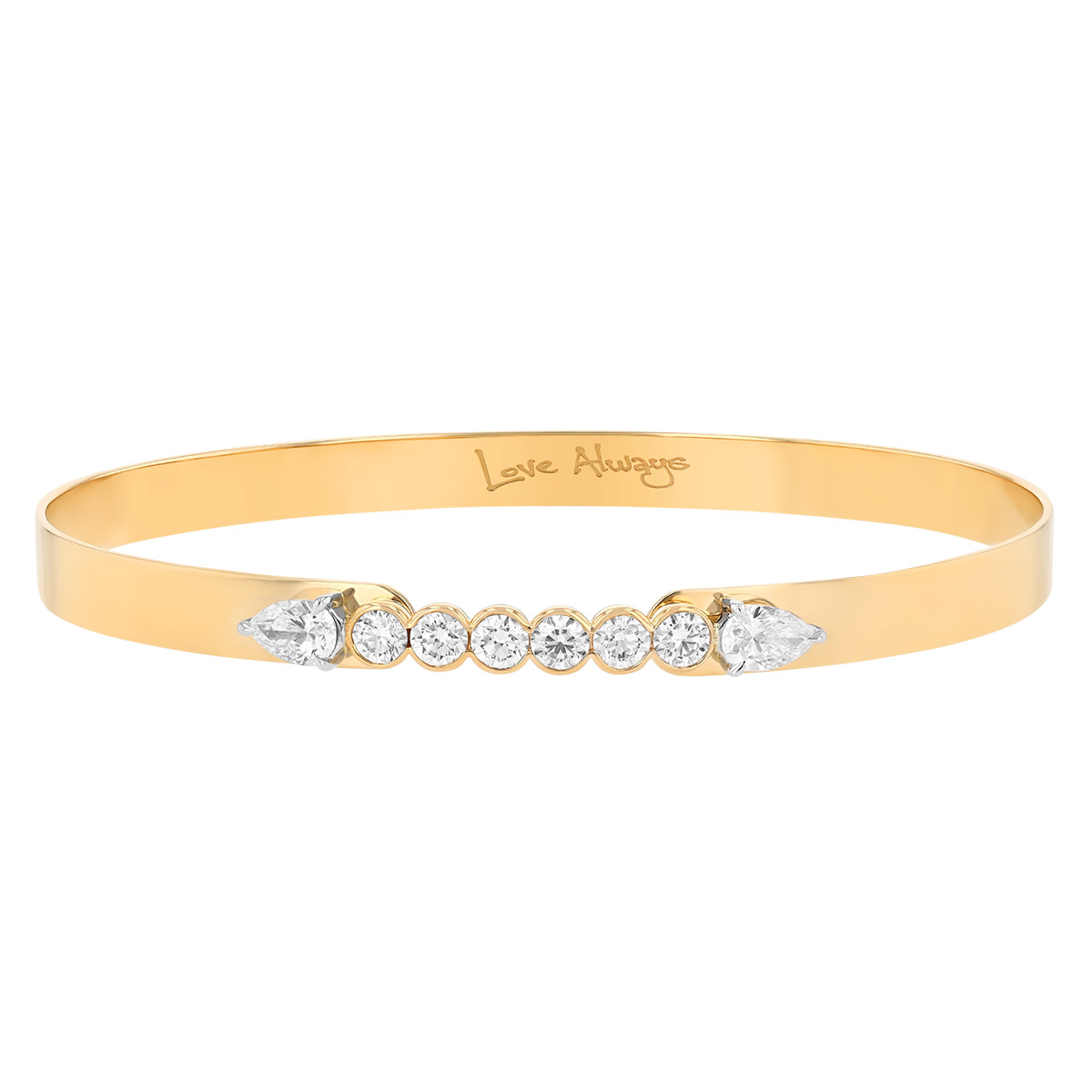 Phillips House One of One Pear & Round Diamond Bangle Bracelet in Yellow Gold, 8
