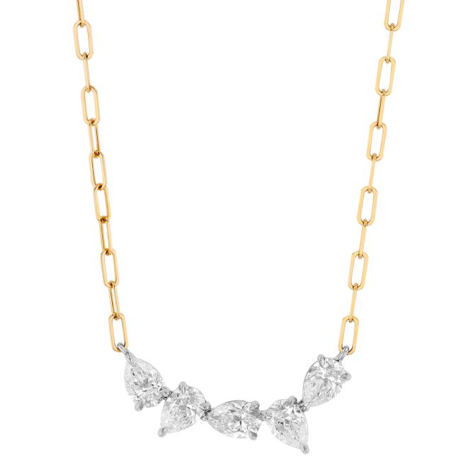 Phillips House One of One Pear Shape Diamond 5 Stone Necklace in Yellow Gold & Platinum