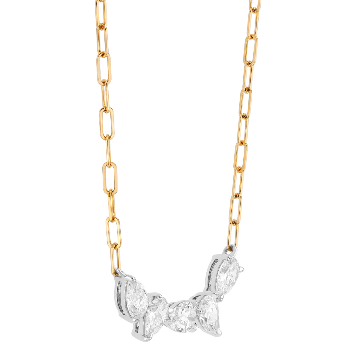Phillips House One of One Pear Shape Diamond 5 Stone Necklace in Yellow Gold & Platinum