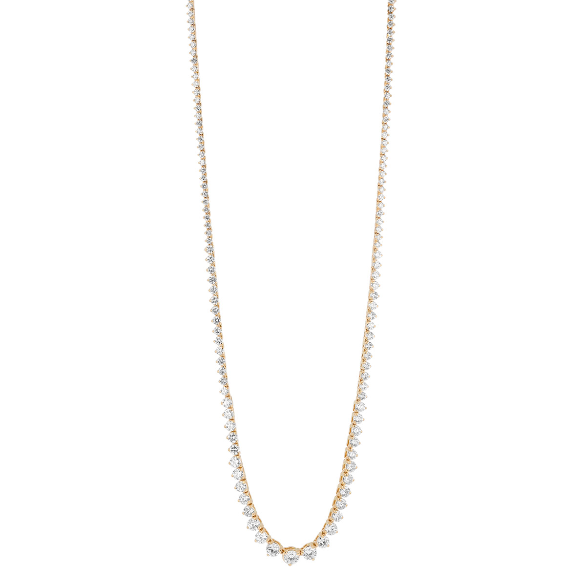 Round Diamond 3 Prong Riviera Necklace in Yellow Gold, 17