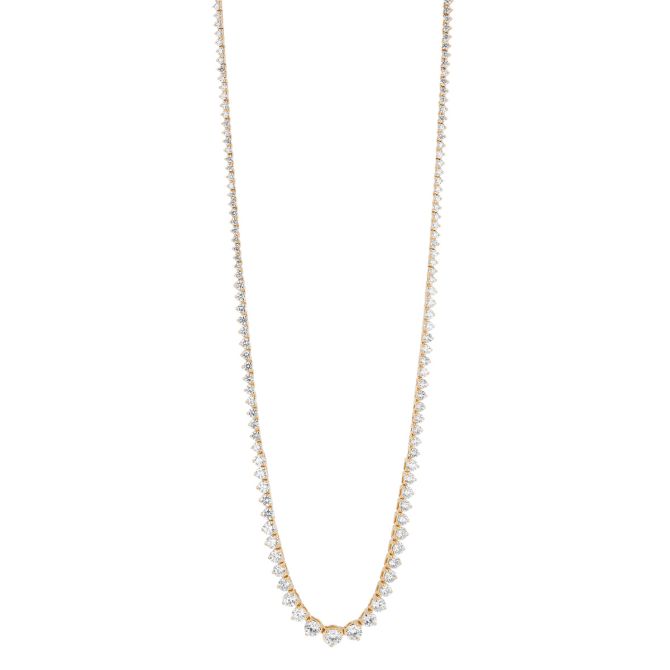 Round Diamond 3 Prong Riviera Necklace in Yellow Gold, 17", 8.88 cttw