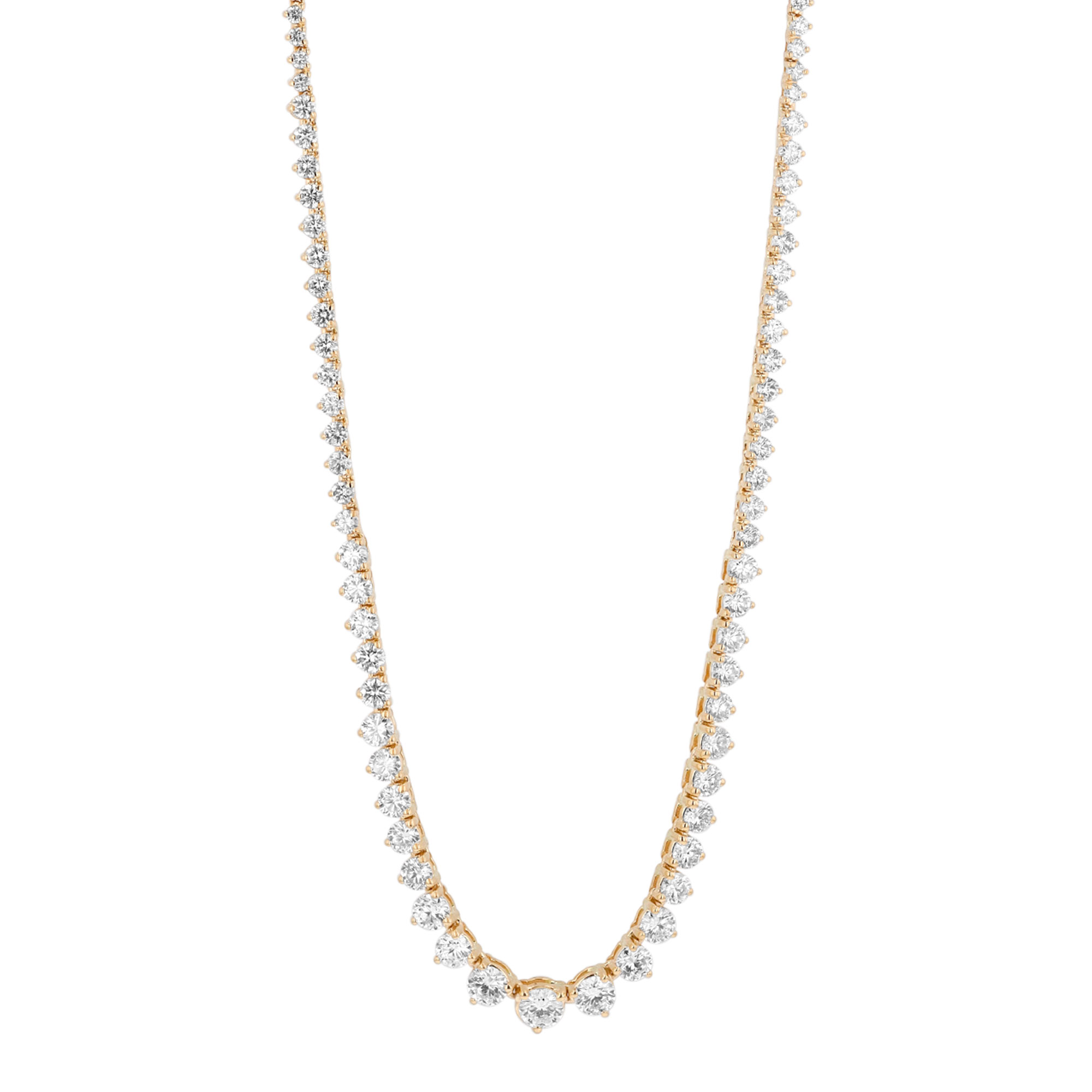 Round Diamond 3 Prong Riviera Necklace in Yellow Gold, 17