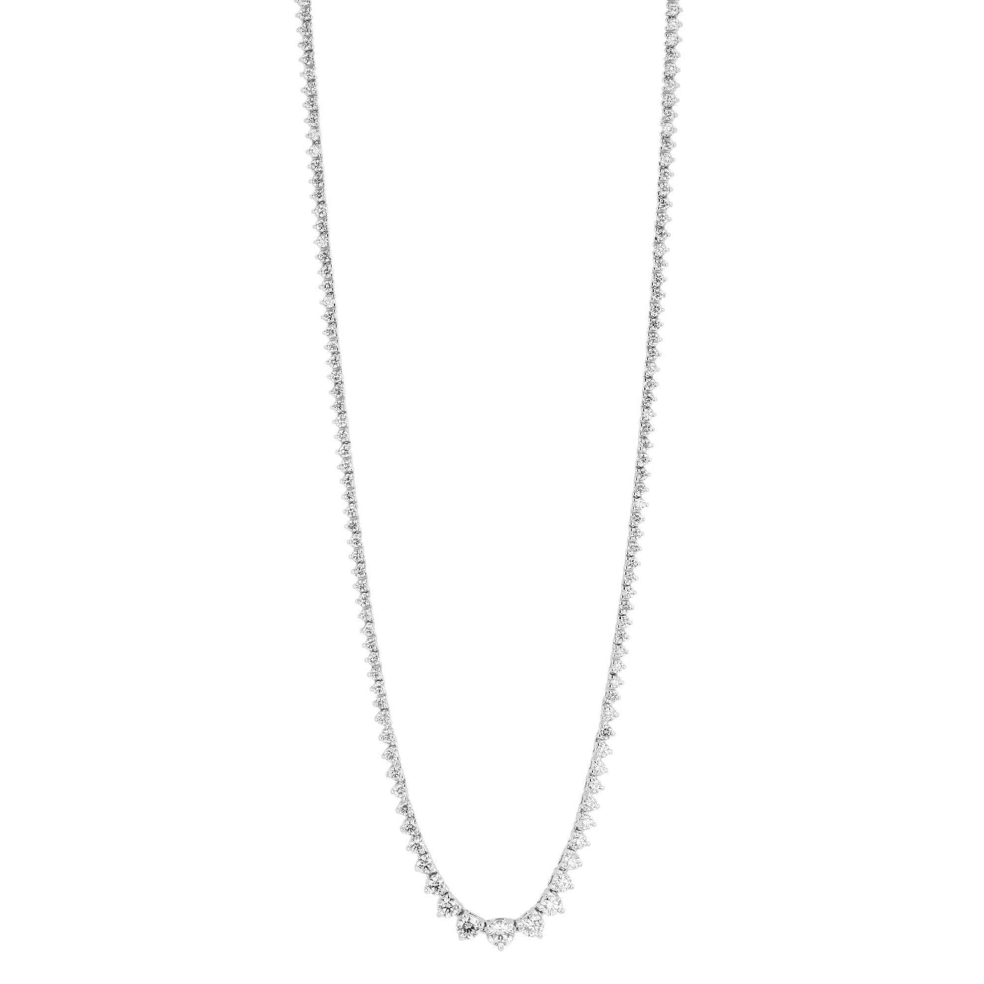 Round Diamond 3 Prong Riviera Necklace in Yellow Gold, 17.25