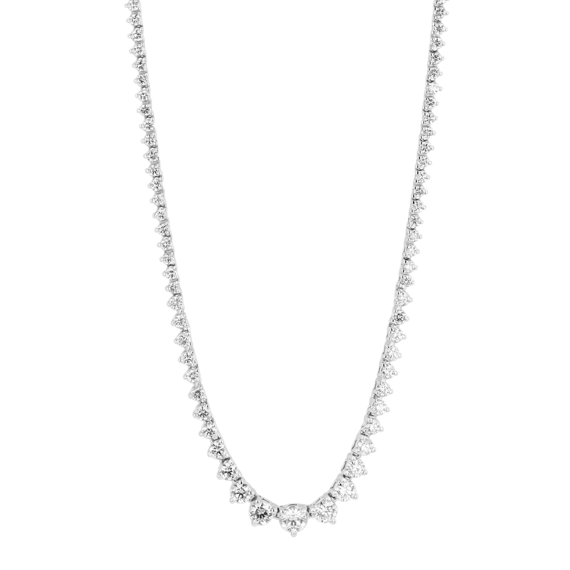 Round Diamond 3 Prong Riviera Necklace in Yellow Gold, 17.25