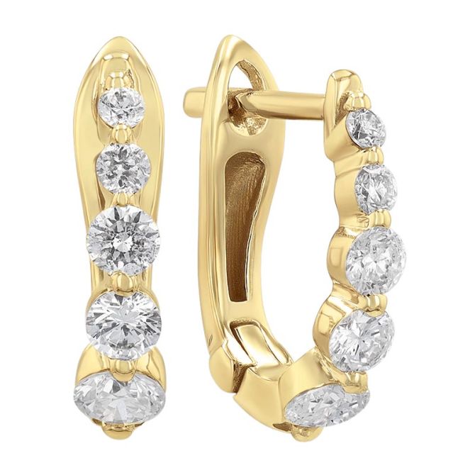 Graduated Round Diamond Hoop Earrings in Yellow Gold