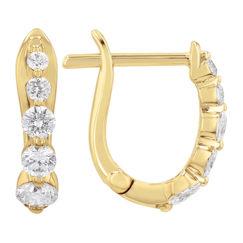 Graduated Round Diamond Hoop Earrings in Yellow Gold