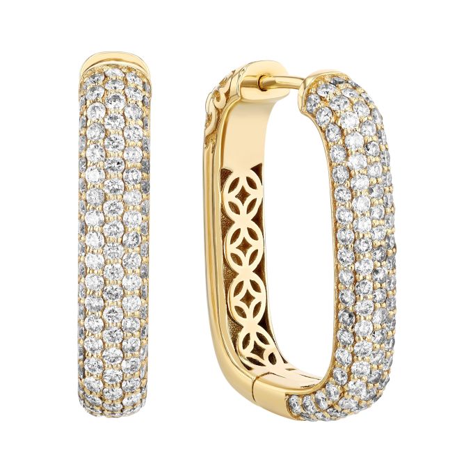 Diamond Pavé Squared Hoop Earrings in Yellow Gold