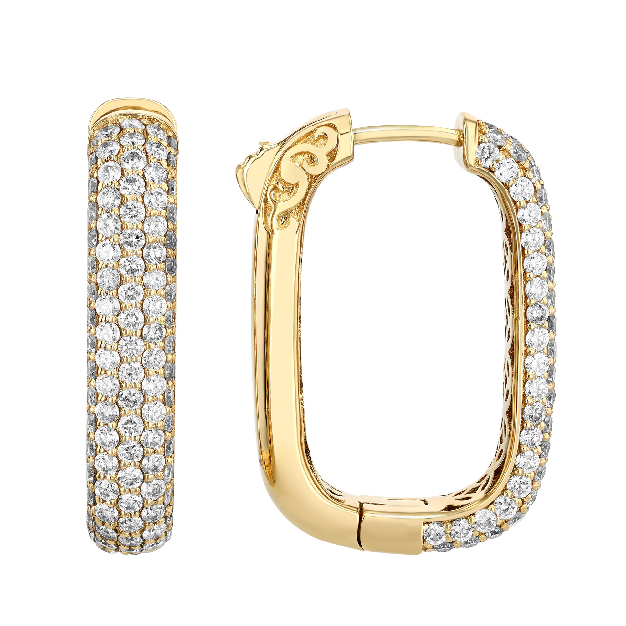 Diamond Pavé Squared Hoop Earrings in Yellow Gold