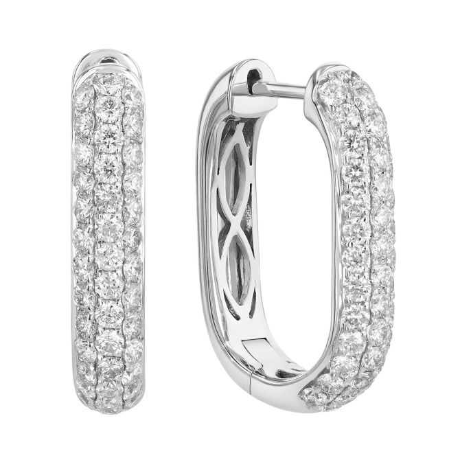 Diamond Pavé Squared Hoop Earrings in White Gold