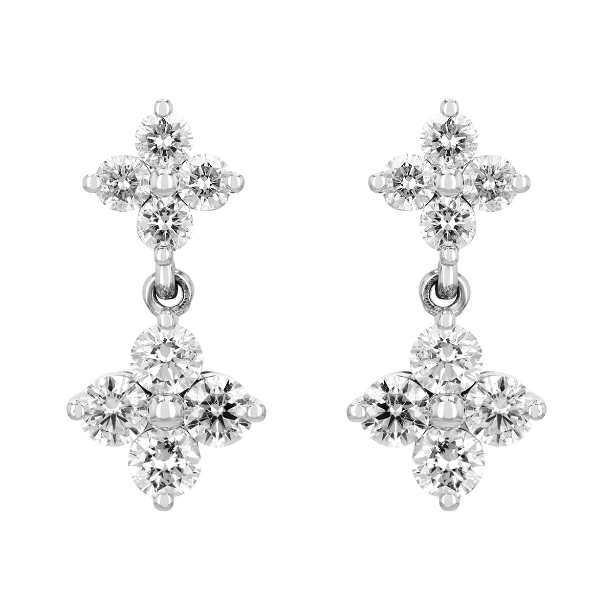Diamond Double Quartet Drop Earrings in White Gold