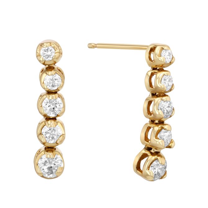 Graduated Round Diamond Drop Earrings in Yellow Gold