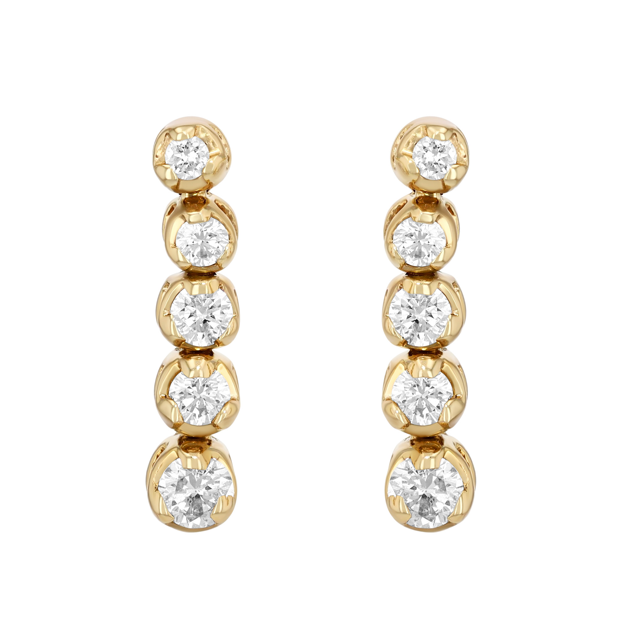 Graduated Round Diamond Drop Earrings in Yellow Gold