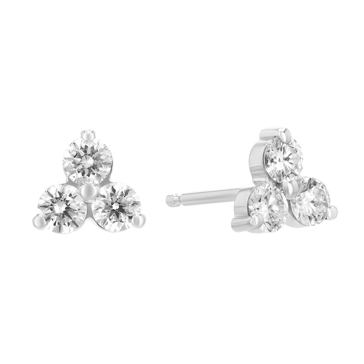Dainty Diamond Trio Stud Earrings in White Gold